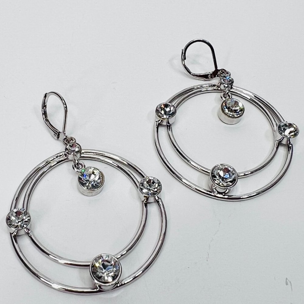 Rhinestone Silver Dangle Hoop Statement Earrings … - image 8